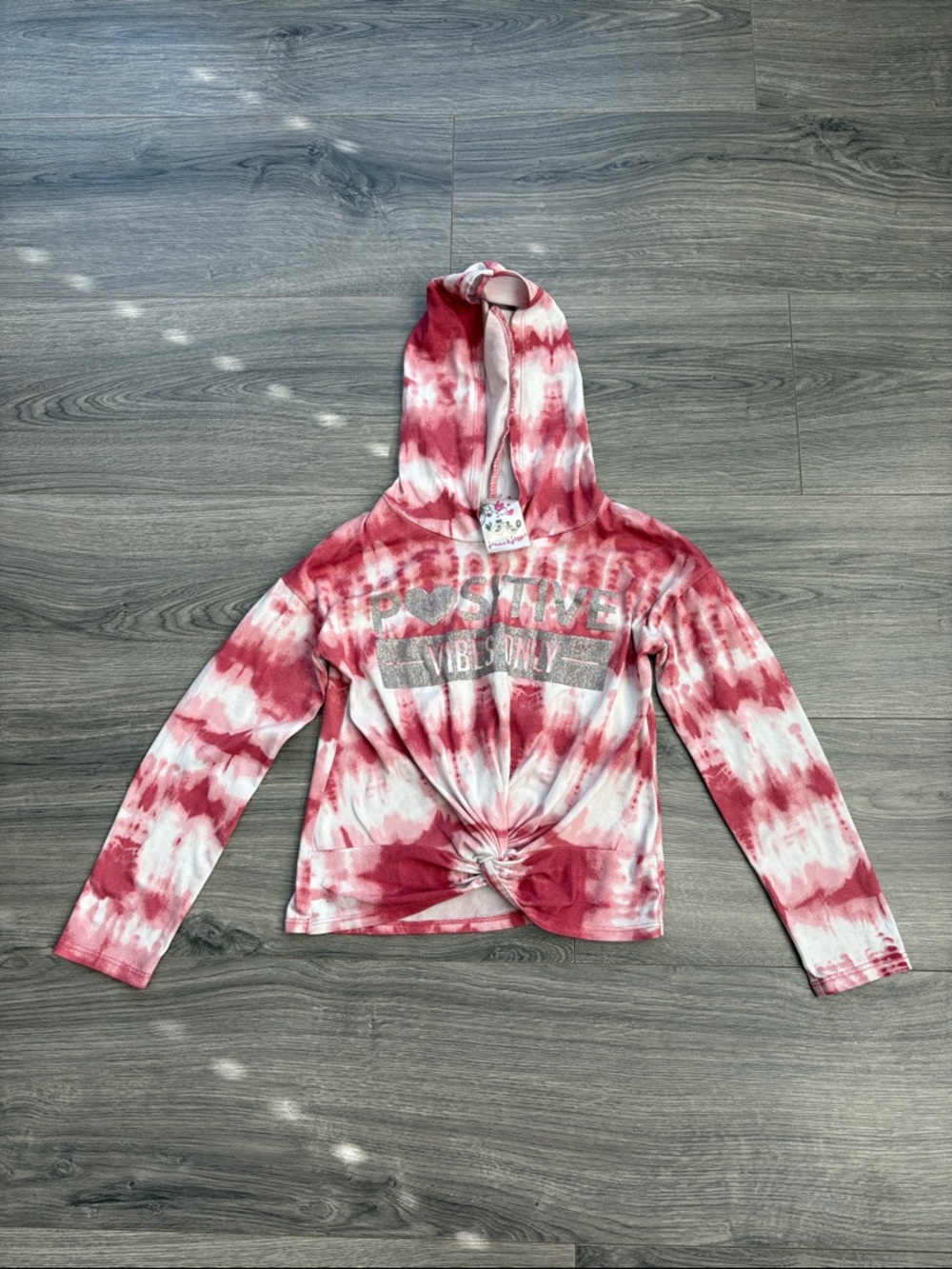 5/$20 Positive Vibes Tie-Dye Hoodie - Pink/White Kids Sweatshirt